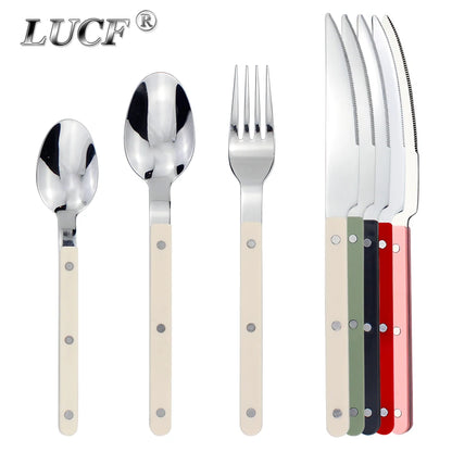 Fashionable Design Top Mirror Polishing Cutlery Sets of Stainless Steel 18/8(304) ABS Handle With Rivets Silverware Set For Kitchen and everday  serving