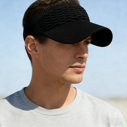 1pc Fashion Folds Design,  Solid Colors,  Large Brim Sunscreen Hat,  Outdoor,  Elastic Fabric,  Sports Sun Cap, Knitted , Empty Top Sun Hat