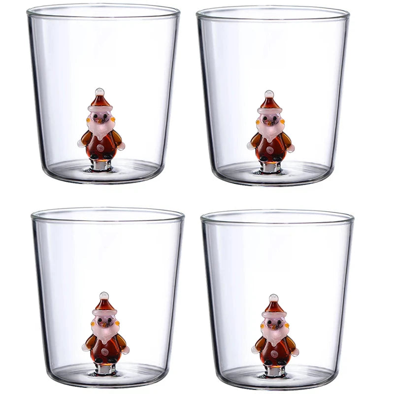 300ml Christmas 3D Glass Cup With Figurine Inside Stemless Glass For Wine Water Milk Goblet-drinking Glass Coffee Mug 1/2/4pcs