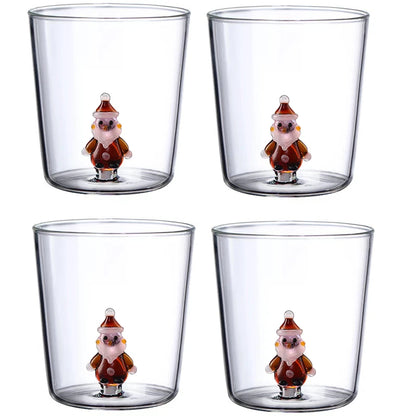 300ml Christmas 3D Glass Cup With Figurine Inside Stemless Glass For Wine Water Milk Goblet-drinking Glass Coffee Mug 1/2/4pcs