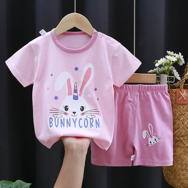 2-6 Years Baby Girls/Boys Summer Set with Short-sleeved Tees,  Cotton shorts in contrasting fabric and pattern and many, many styles to choose from.  Cant have JUST ONE!