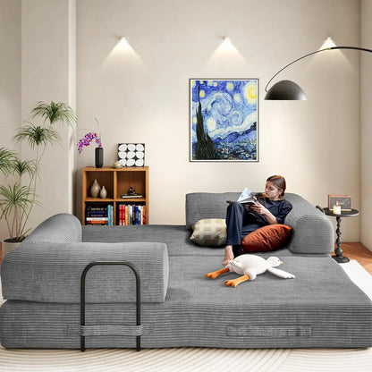 79" Convertible Sofa Bed, Boneless Corduroy Sleeper,  Foldable Modular Couch, Memory Foam Compressed Sofa in A Box, Customized