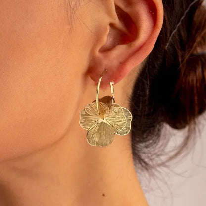 Stainless Steel Golden Double-Layer Hollow Flower Hoop Earring for Women.  Vintage Flower Earrings for  MOTHERS DAY and Daily Wear Jewelry