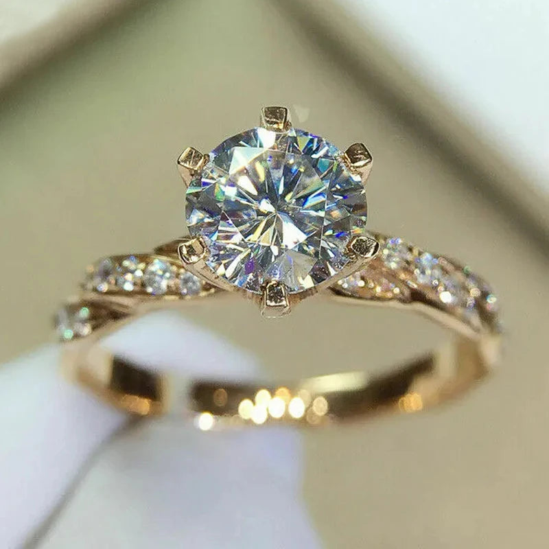 Classic 6 Claw Cubic Zirconia Ring for Women.  Luxury Gold Color  FOR Wedding Engagement Bands, MOTHERS DAY, ANY 
SPECIAL GIFTING OCCASION,  Eternity Ladys Jewelry.