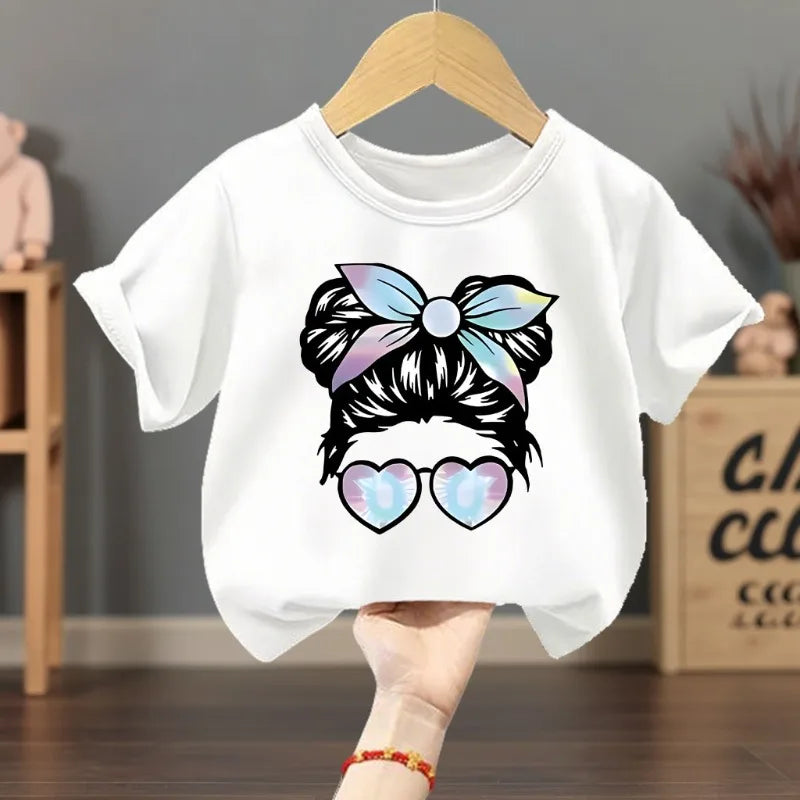 Girls Summer  Casual T Shirt, Fashion Printed Children's Short Sleeve Tops,  Kids Breathable Comfy Outdoor T's Black/ Pink /White