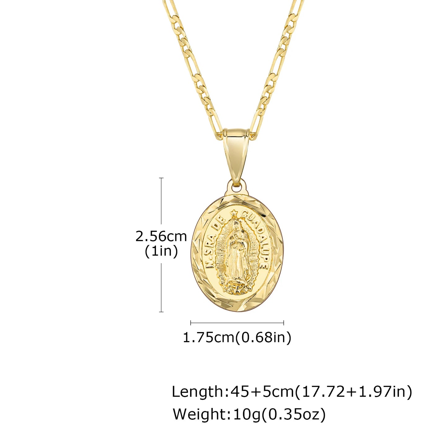 Virgin Mary Necklace for Men Boys,Catholicism Oval Pendant with Figaro Chain,Faith Prayer Jewelry Gift