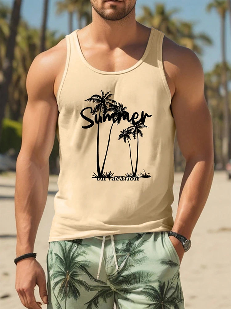 Summer Casual Men's Sleeveless T-shirts,One color bleeding into the next (in a gradient manner)and also VACATION Pictures/Island scenes and  Hawaiian  Land-scapes. Fashion O-Neck,  Tank Top for  Outdoor Beach or just loungin
