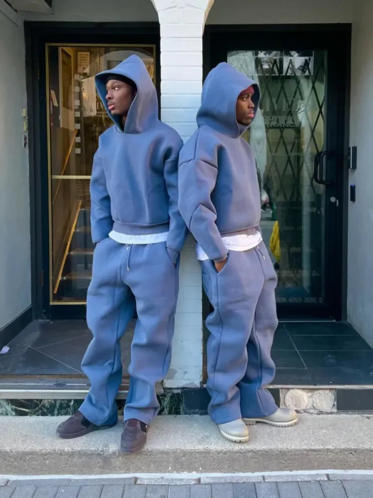 Solid Couple's Hooded Sweatshirt 2 Piece Set, Casual, Loose Sweatpants Suit.  Jogging Sweatshirt, Trousers Outfits