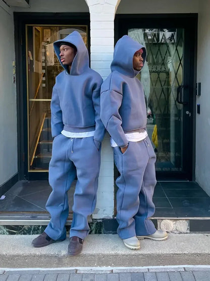Solid Couple's Hooded Sweatshirt 2 Piece Set, Casual, Loose Sweatpants Suit.  Jogging Sweatshirt, Trousers Outfits