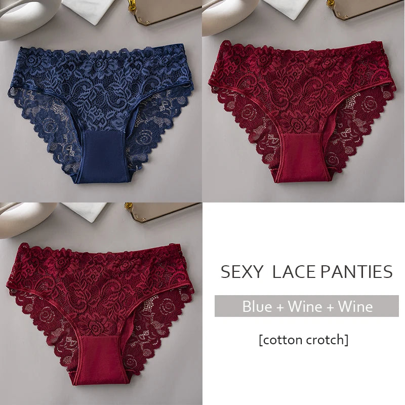 3PCS/Set  of . Luxury Floral Embroidery Lace Panties.  Womens  Briefs,  Sexy Lingerie,  Female Underwear,  Ladies Breathable Underwear