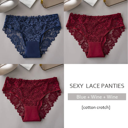3PCS/Set  of . Luxury Floral Embroidery Lace Panties.  Womens  Briefs,  Sexy Lingerie,  Female Underwear,  Ladies Breathable Underwear