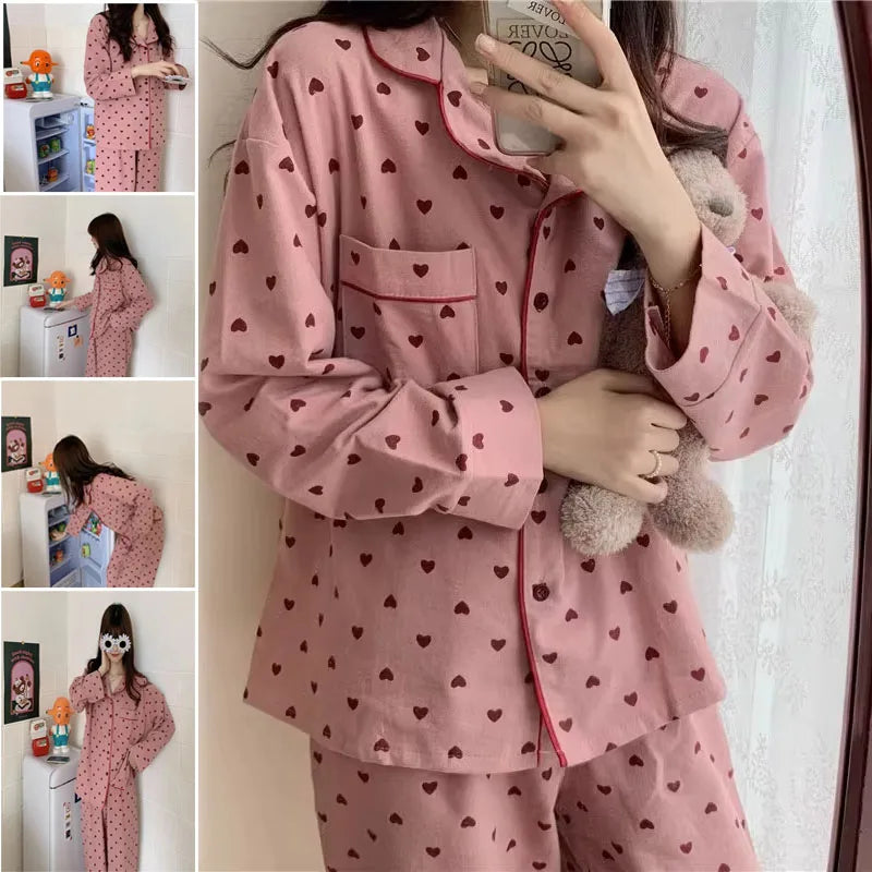 Large Size Sexy Nightwear  FOR Women.   Sleepwear FOR Autumn and Winter, Cardigan Home Wear Peach Heart Long Sleeves.