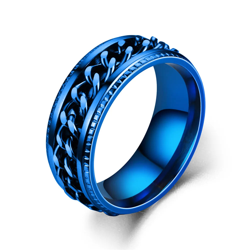 Spinning Anxiety Rings Free Shipping Items For Men Titanium Steel Rotatable Chain Fidget Joint Ring Jewelry Anillos De Hombres