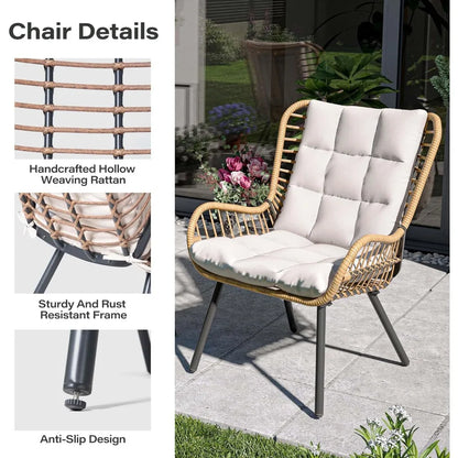 Outdoor Bistro Set, Small Patio Furniture Set with Coffee Table and Thick Cushions, Front Porch Furniture for Lawn, Garden