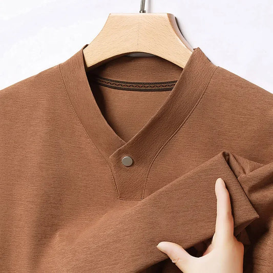2026 Men's Casual and Fashionable One Button V-neck,  Solid Colors to choose from,  Short Sleeved T-shirt for Summer.