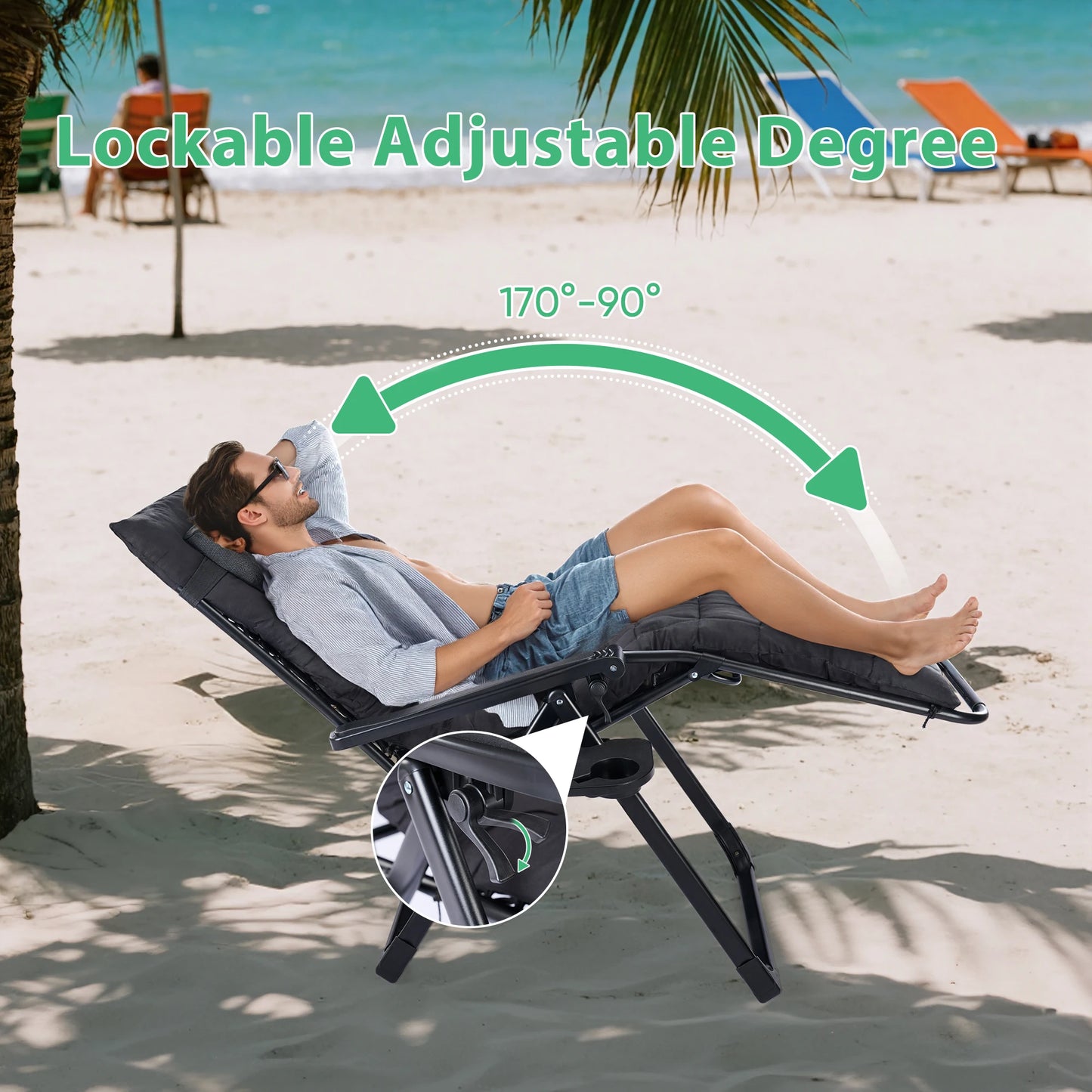 Zero Gravity Recliner,  Camping/ Patio Lounge Chair,  Folding Portable Recliner with Cup Holder,  Trays Removable Cushion For Outdoor Garden