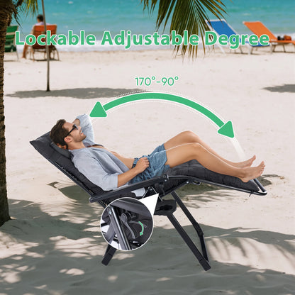 Zero Gravity Recliner,  Camping/ Patio Lounge Chair,  Folding Portable Recliner with Cup Holder,  Trays Removable Cushion For Outdoor Garden