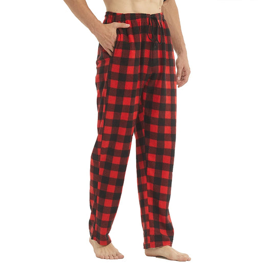 Mens Pajamas Pants with Pockets .  Fleece Pjs  that are Soft Warm .  Plaid Pajamas Bottom for  Lounge  or .Sleepwear