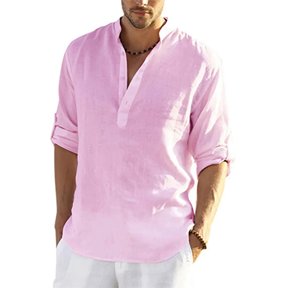 New Men's Casual Shirt, Cotton Linen Shirt,  Loose Tops, Long Sleeve Tee Shirt  for Spring /Autumn.  Casual Handsome Men's Shirts.  Lots of Colors!