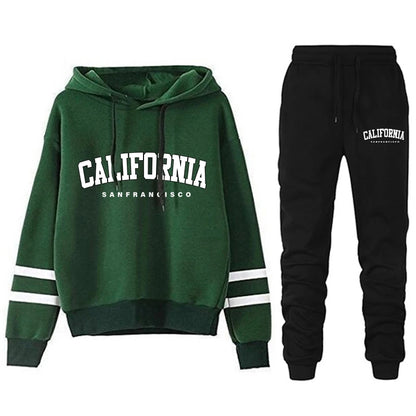 California Womens Tracksuit Casual Stripe on Versatile Hooded Sweatshirt or Pants or Suit.  Simplicity  for  Street Outfits S-3XL