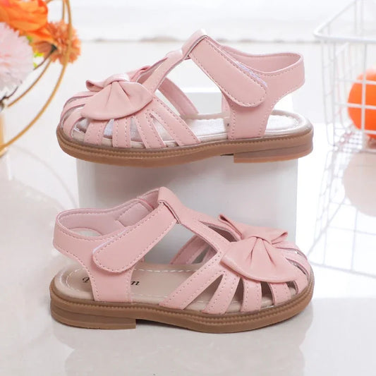 Cute Girls Sandals with Bow Peep-toe.  New Soft,  Hook & Loop Pink, and 3 other colors. Kids Princess Shoes,  Casual Sandals with  Non-slip feature