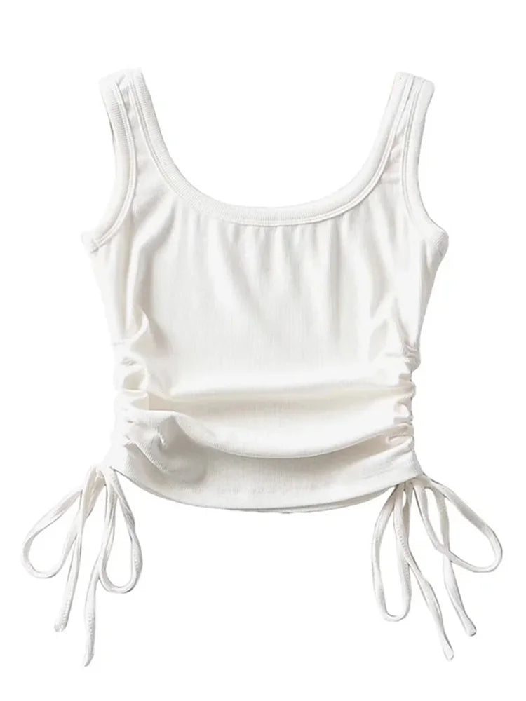 New Arrival Girls Casual Solid Colour, Two Side Drawstring , Vest Folds,  Shirring,  Tank/Camis