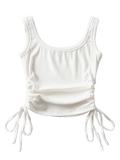 New Arrival Girls Casual Solid Colour, Two Side Drawstring , Vest Folds,  Shirring,  Tank/Camis