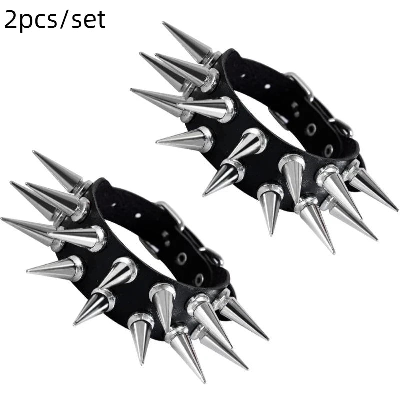 1 Set Bracelets For Men and  Women.   Spike,  Rivets, PU Leather Bracelet Bangles,  Jewelry Gift