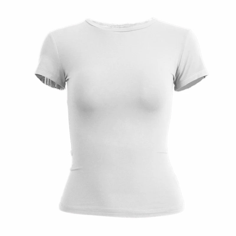 Womens tight fitting, sporty TEE Shirt in several solid colors.