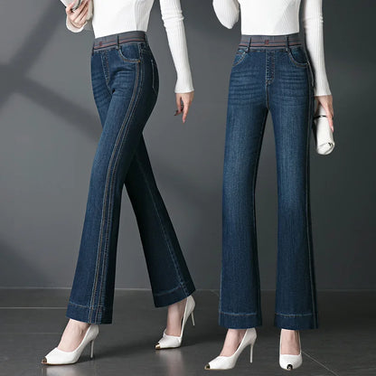 Women's Autumn New High Quality Mid to High Waist Micro Jeans.  Large Size Elastic Waist Stretch, Slimming Casual Pants