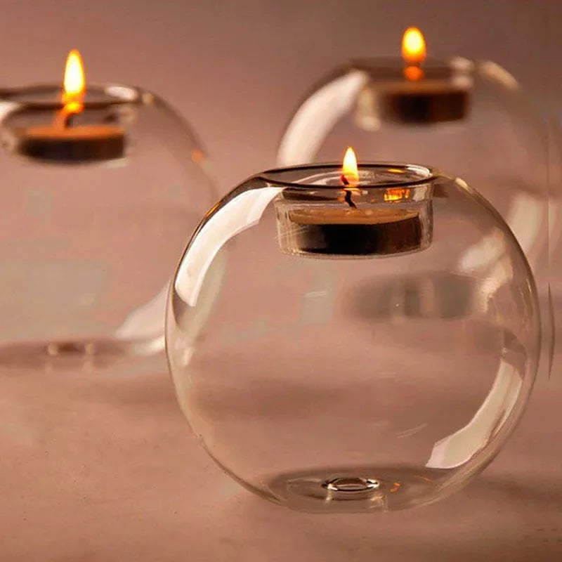 Elegant Round Glass Candle Holders - European Style Centerpiece for Christmas, Halloween & Wedding Parties EVERDAY ELEGANCE