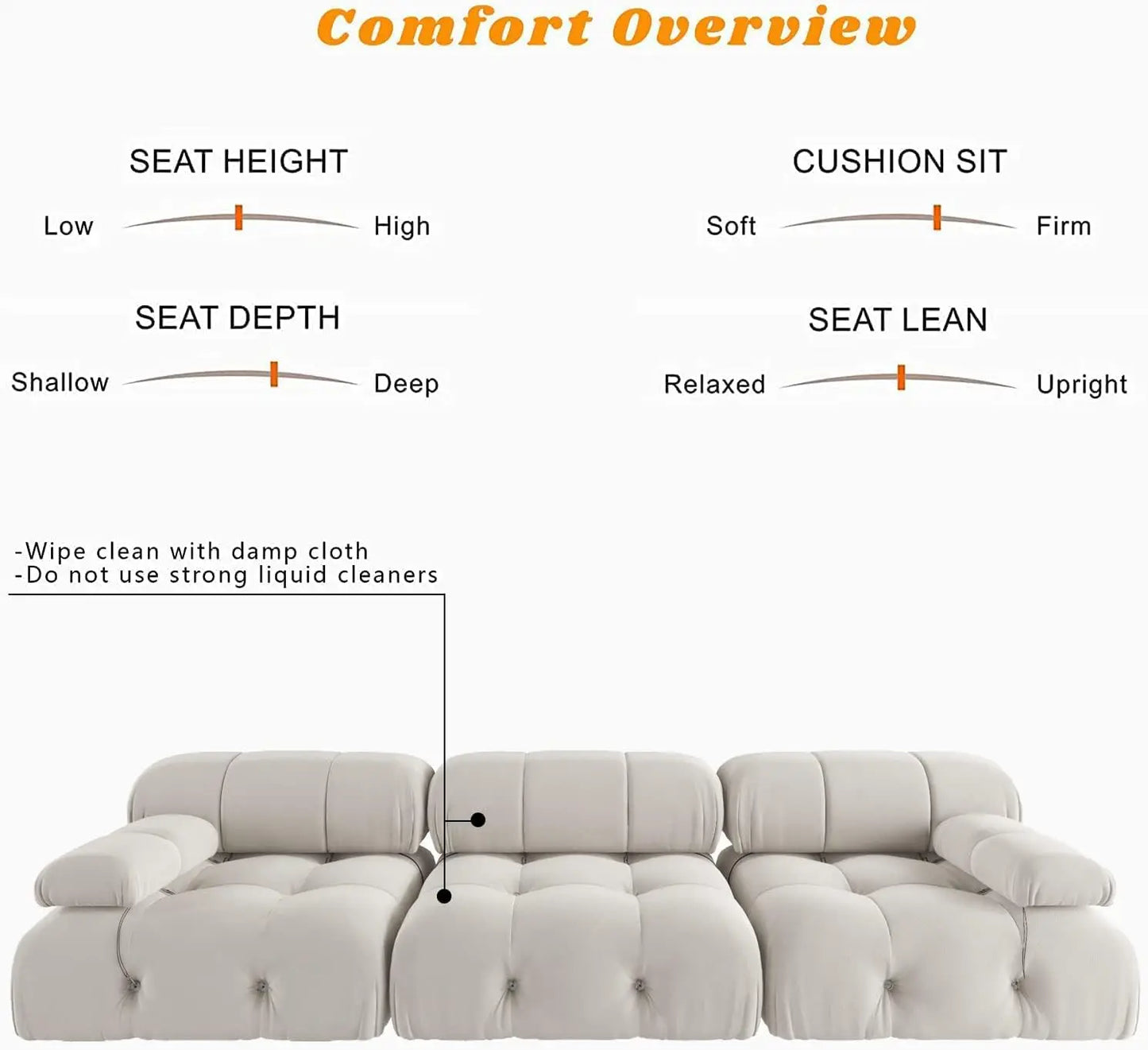 104" Minimalist Modular Sectional Sofas. Modern Velvet Convertible Couches  for 3. Seats 3 in Living Room Sofa Sets.