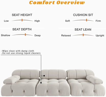 104" Minimalist Modular Sectional Sofas. Modern Velvet Convertible Couches  for 3. Seats 3 in Living Room Sofa Sets.