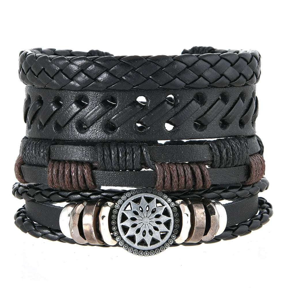 5pcs  black leather braided  bracelet for men /women