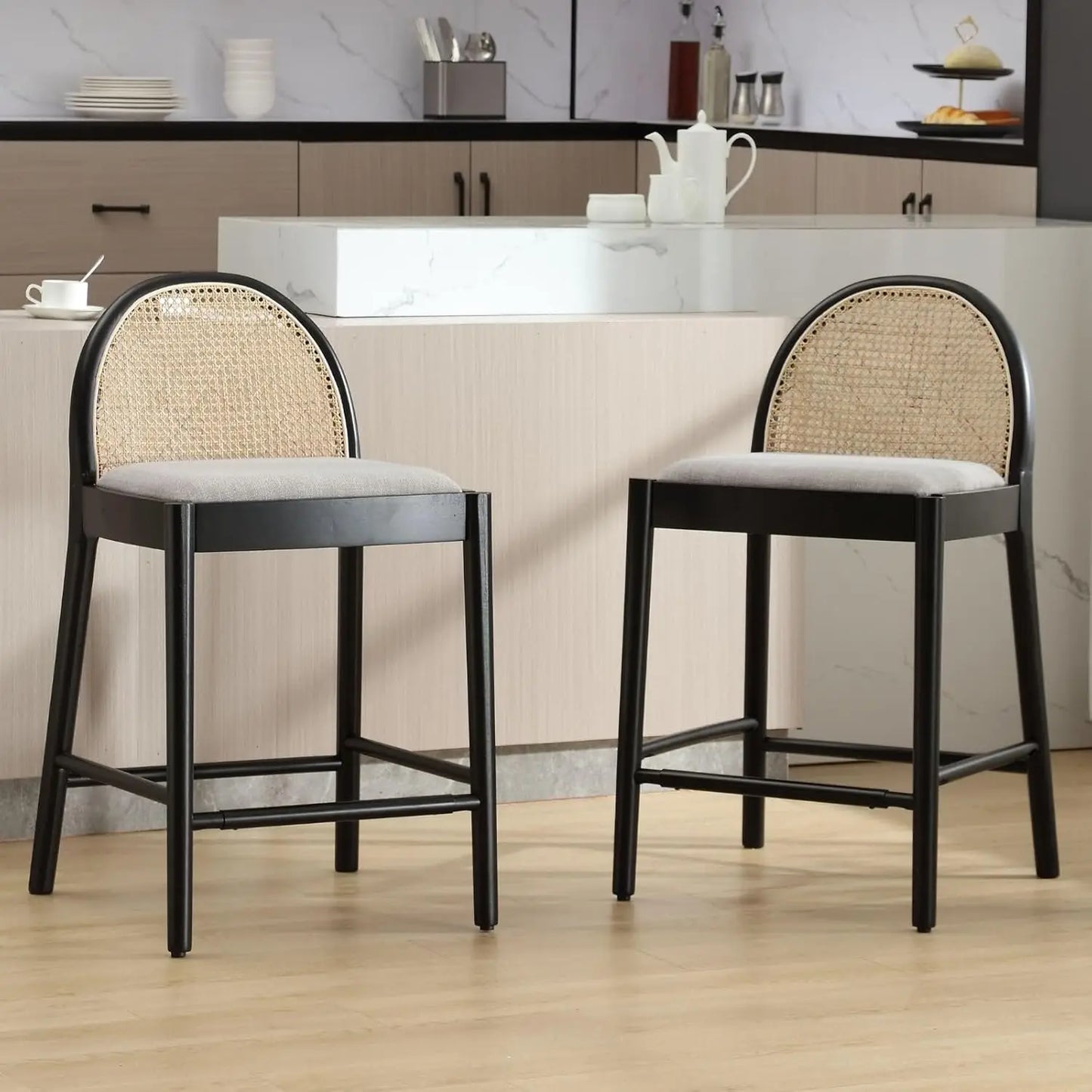 Modern Linen Counter Stools,  Set of 4, 26 Inch Seat Height,  Counter Height Barstools Upholstered.   Bar Stools with Oval, Customized