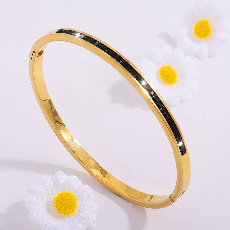 5/1pcs Black Zircon Inlay.  Series  of Stainless Steel Bracelets for Women /Men Fashion  Stacking Jewelry Gift Great item for MOTHERS DAY Gift