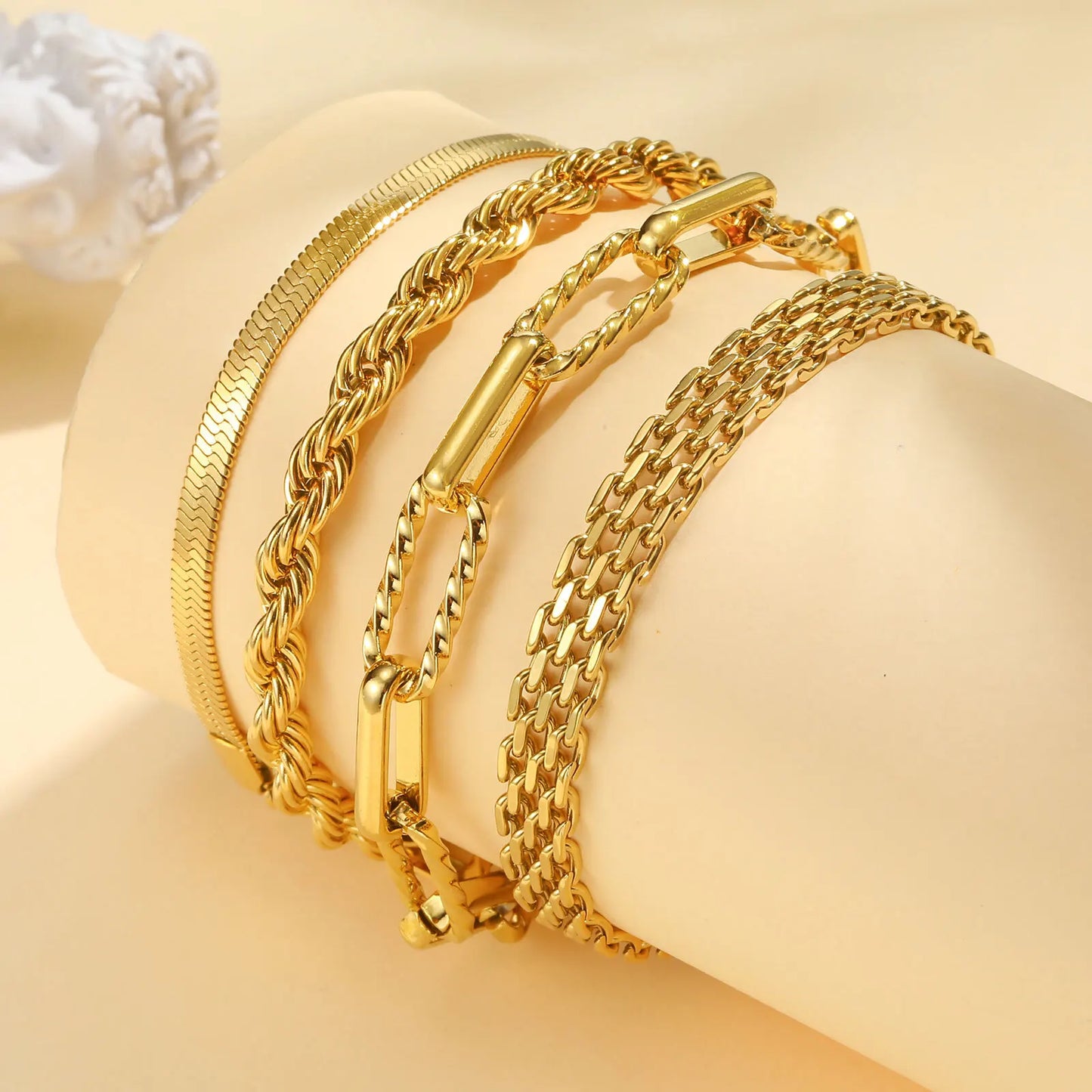 Waterproof Stainless Steel Chain Bracelets For Women.  Gold Plated Fashion and   Stackable Link Bracelet Gifts.  Great Gift for MOTHERS DAY