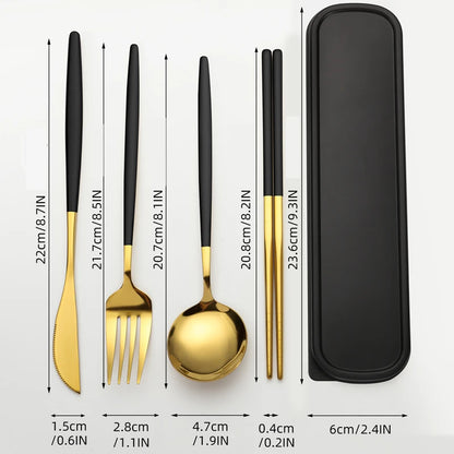 Stainless Steel Cutlery Set With Storage Box,  4 Counts,  Portable Tableware Set For Home,  Kitchen,  Dining Room, Household