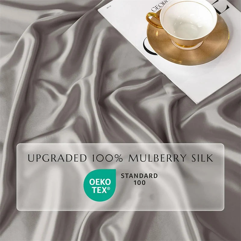 100% Mulberry Silk 4/6pcs Bed Sheet Set, Luxury Silk Fitted Sheet Flat Sheet Pillowcase, Washable Soft