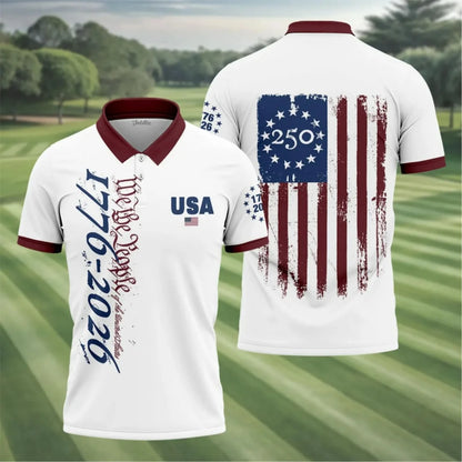America 250th Anniversary Golf Polo Shirt Patriotic USA Flag Golf Shirt Summer Sports Men's T-Shirt Kid's Clothing Womans Clothing﻿