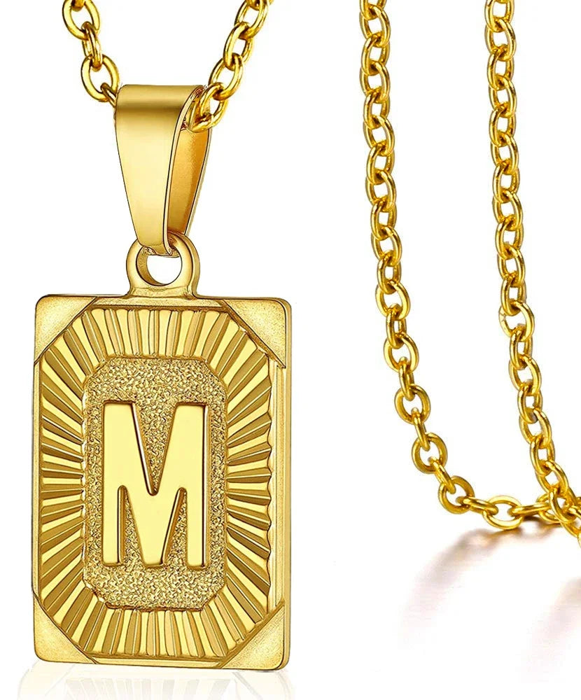 Initial Pendant Necklace for Women/MEN.  Simple Stainless Steel Cuba Link Charm.  Letter Square Neckla Jewelry 
MATHCING  Giftts