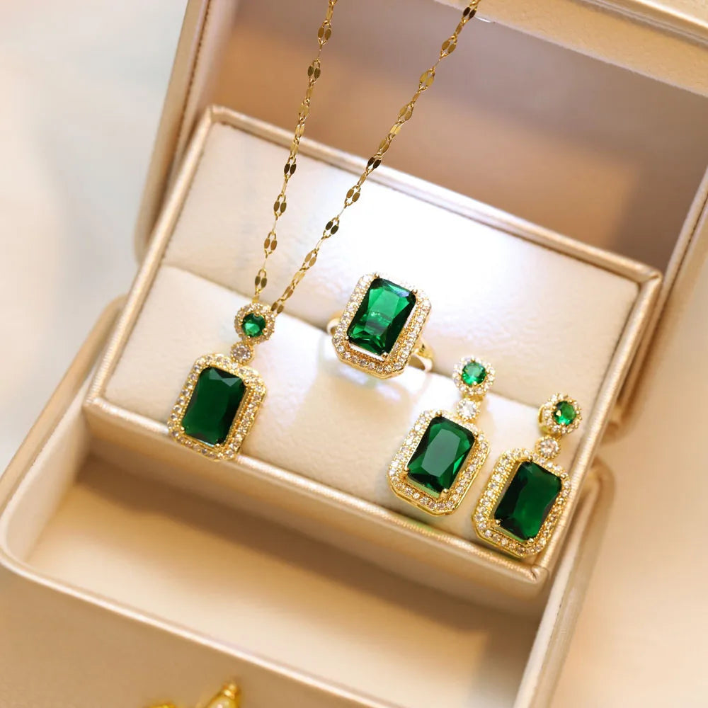 4PC  Set of Exquisite Quadrate Rhinestone Necklace Earrings Ring.  Jewelry  ( Fashion ) Bridal Gifts, MOTHERS DAY!!!