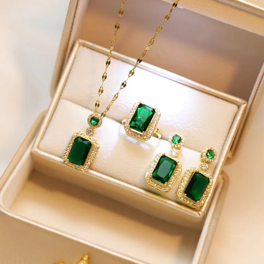 4PC  Set of Exquisite Quadrate Rhinestone Necklace Earrings Ring.  Jewelry  ( Fashion ) Bridal Gifts, MOTHERS DAY!!!