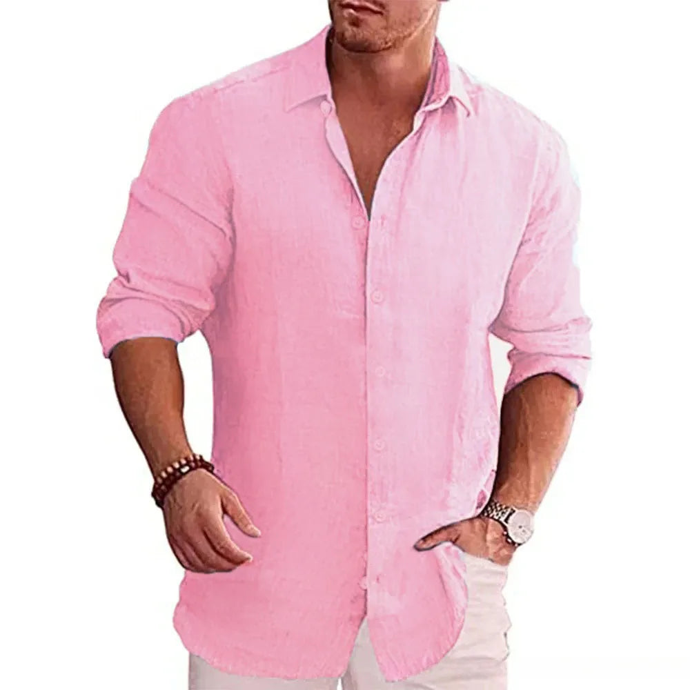 Cotton /Linen Autumn Men's Long Sleeve Shirt, Solid Colors, Casual Style,  Plus Sizes also