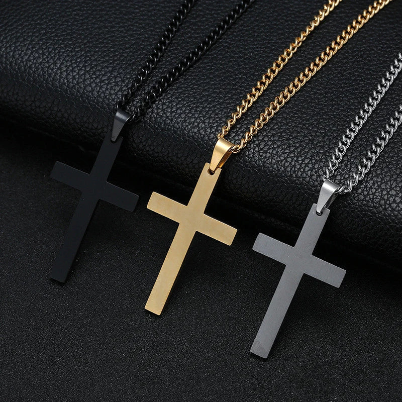 Fashion Stainless Steel Cross Pendant Necklace For Women /Men Link Chain Charm Necklace.  Boys /Girls Jewelry Gift.    Bllck is gone but silver and gold are available.
