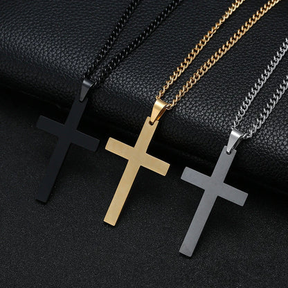 Fashion Stainless Steel Cross Pendant Necklace For Women /Men Link Chain Charm Necklace.  Boys /Girls Jewelry Gift.    Bllck is gone but silver and gold are available.
