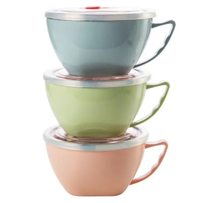 Stainless Steel Bowl with Handle.  Solid Color,  Anti- Scalding,  Instant Noodles.    Mixing Bowl,  Kitchen Tableware,  Food  Accessory
