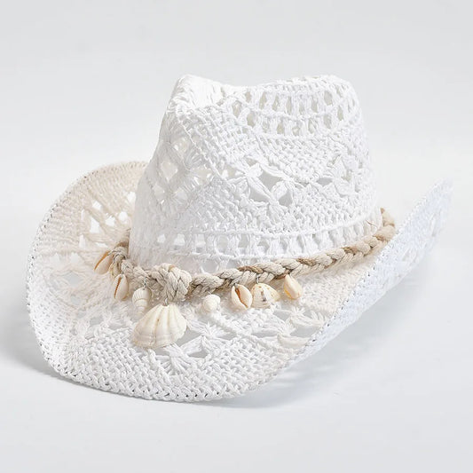 Summer, Hand Woven Straw Hat for Women.   Shell Decorationfor Holiday Beach DAYS,  Sun Hat. @ Colors, White and Khaki.