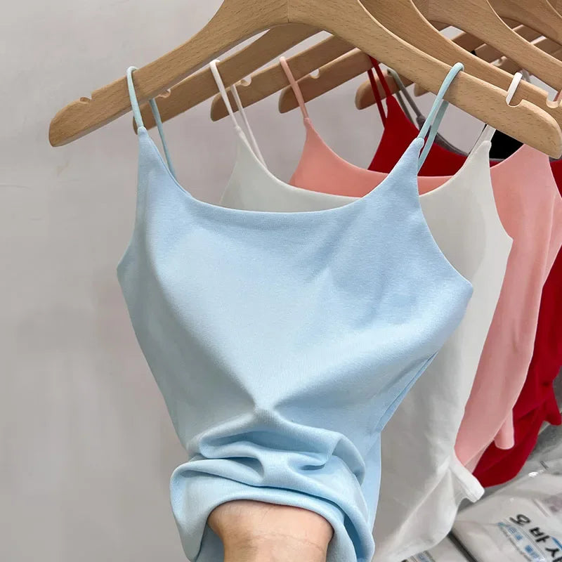 SIX Solid color SPAGHETTI  Tank Top.   Women's Cotton Summer Tank Tops,  New Slim Fit with  SLIGHT STRETCH for  Girls/Women. Waist Cinched .