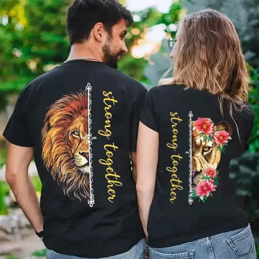Fashion Strong Together Lion Couple T Shirts,  GREAT FATHERS  DAY Gift,  Family Matching Shirt, Valentines Day Gifts for Boyfriend or Girlfriends Clothes